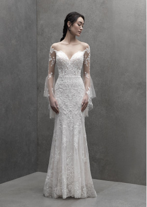 Long Illusion Sleeve Ivory Lace Tulle Fairytale Wedding Dress